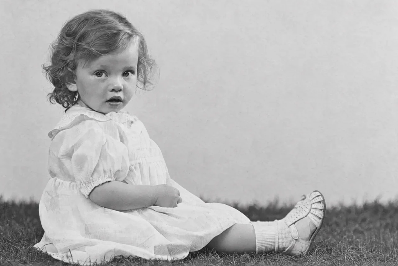 Restored black-and-white childhood photograph