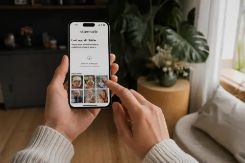Choosing a family photograph on a phone