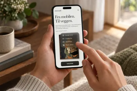 Choosing a family photograph on a phone